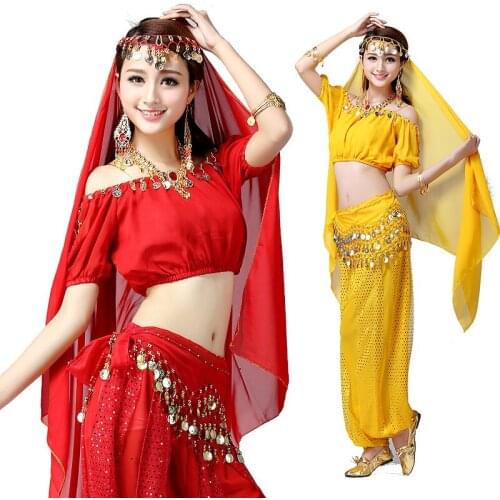 4pcs/Set Women Belly Dancing Coin Tribe Oriental Belly Dance Suit for Women Dance Set Performance Stage Costumes for Woman