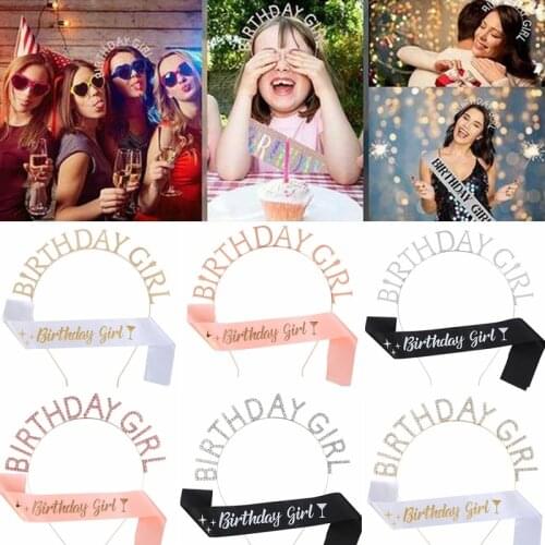 Birthday Girl Party Satin Sash Tiara Headband Set Birthday Party Gift Accessories Anniversary Happy Birthday Decoration Supplies