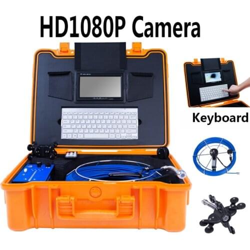 7" Digital High Screen Pipe Industrial Diameter 25mm Camera Head With 12 LED Adjustable 20M Cable Reel With Keyboard