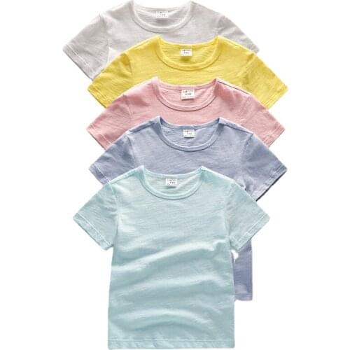 Childrens Clothing Casual Short-sleeved Summer Light and Breathable Solid Color Shirt Round Neck Childrens T-shirt