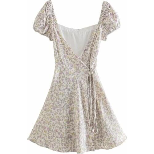 DOUJILI Sweet Flower Printing Women Dress Fashion V-Neck Puff Sleeve Popular Dress Summer 2021