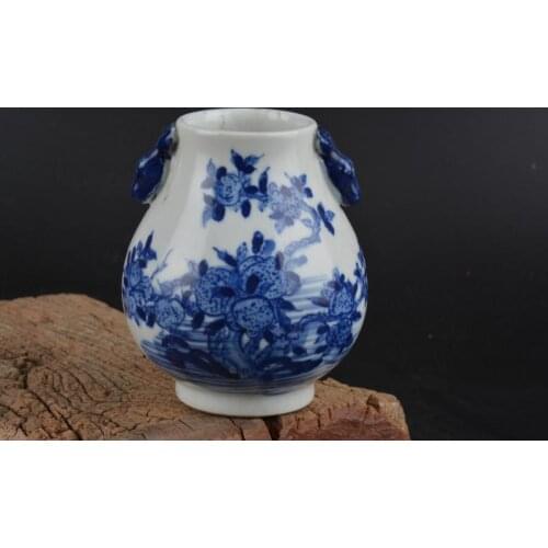 Antique Chinease QingDynasty porcelain vase,DEER,white and blue, flower,best collection&adornment, Free shipping