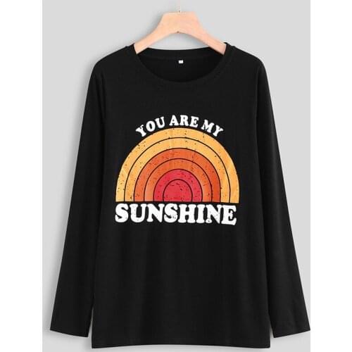 Letter Print T-shirt Women Autumn Winter Top Lady 2XL Rainbow Print T Shirt Long Sleeve Top Women O-neck Tops Tee