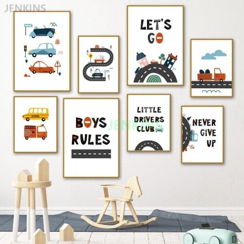 Canvas Painting Home Decor Poster Cartoon Kids City Car Club Nordic Art Decor Picture Nursery Kids Room Wall Decor Quality