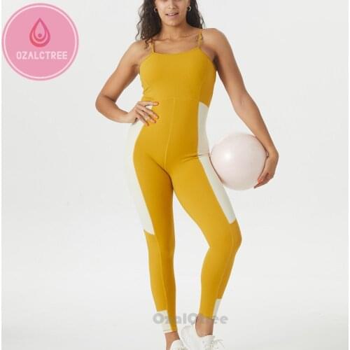 OzalCtree Contrast stitching Yoga Jumpsuit Sleeveless Gym Clothing Yoga Set with Padded Sports Tights Rompers Fitness Jumpsuit
