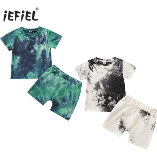 Summer Toddler Kids Boys Girls Clothes Tracksuit Sets Colorful Tie-dye Printed Short Sleeve T-shirt Tops Shorts Casual Outfits
