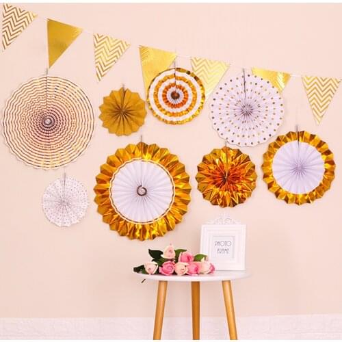 Hot Sale 6pcs/Set 8" 12" 16" Mixed Size Purple/Green/Light Blue/Pink Set Hanging Paper Fan For Birthday Wedding Party Decoration