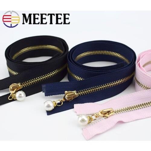 Meetee 85cm 2/5pcs 5# Metal Zipper Gold Teeth Open-end Auto-lock Zip for Down Jacket Long Coat Garment bagsSewing DIY Accessorie