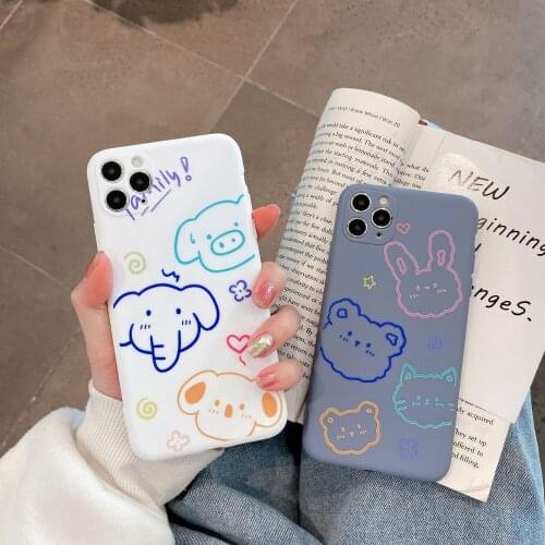 Cute Cartoon bear cat animals white Phone case For iPhone 11Pro Max case Silicone cover for iPhone XS XR X 7 8 6 Plus 7Plus case