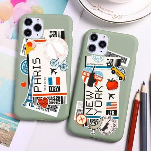 World Citiy Paris Moscow New York Travel Tickets green Phone Case For iphone 12 11 Pro Max Mini XS 8 7 6 6S Plus X SE 2020 XR