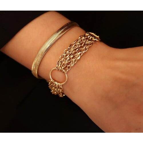 Flashbuy Bohemian Multilayer Gold Color Chain Bracelets for Women Hip Hop Personality Charm Geometric Bracelets Jewelry Pulseira