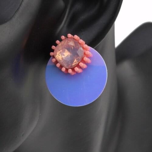 Fashion New Bead Resin Crystal Stud Earrings for Women Florate Brand Statement Reflect Light Valentines Day Gifts for Wife