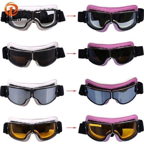 POSSBAY Motorcycle Goggles Chameleon Leather White To Pink MX Ski Mtb Bicycle Bike Outdoor Motocross Googles Cycling Eyewear