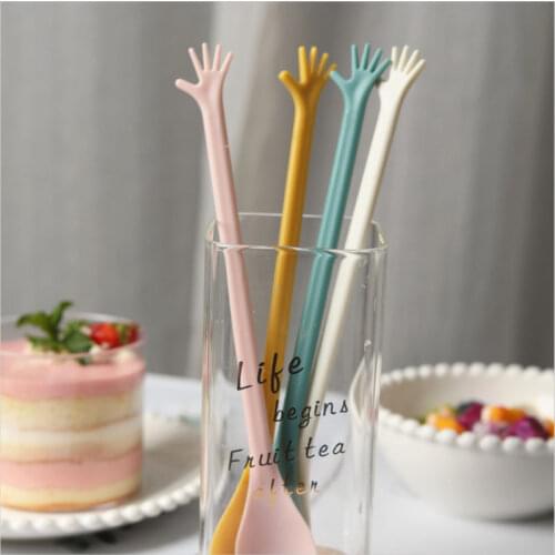 4Pcs/lot Creative Plastic Spoon With Long Handle Coffee Icecream Drinks Mixing Spoon Accessories Children Tableware Decoration