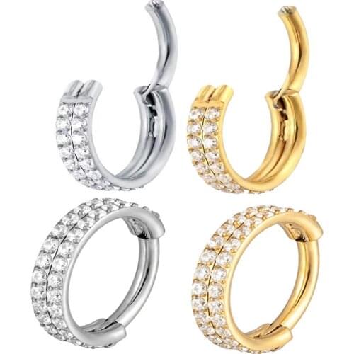 New G23Titanium Piercing Hoop Earring Women/Man Double Row Stone Hight Segment Rings Open Small Septum Ear Nosering Body Jewelry