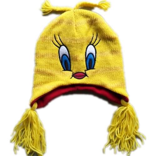 Cartoon Anime Yellow Bird Plush Hats Cosplay Yellow Duck Hat Hero Mario Hats Warm and Cute cap Children Kid baby hats with braid