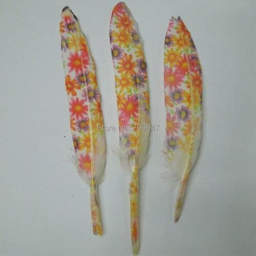 Plumes! Orange Sun flower Print Duck Cochettes Wing Feathers,Craft Duck feathers loose for jewelry,millinery,weddings,100PCS/LOT