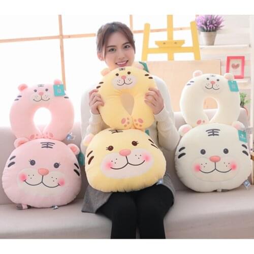 Lovely Tiger Animal Cotton Plush Toy&U Shape Neck Pillow Cute Soft Stuffed Doll Travel Car Home Pillow Nap Pillow Health Care