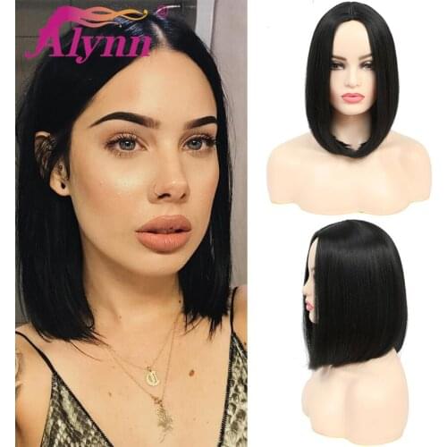 Alynn Short Straight Bob Hair Synthetic Wig Natural Color Middle Part Heat Resistant Fibers Daily Cosplay Party Wigs For Women