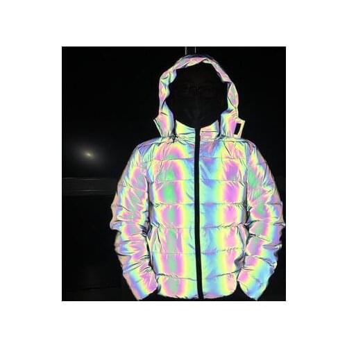 Flash Reflective Short Coats & Jackets Autumn Winter Man Women Parkas Casual Hooded Solid Loose Streetwear Coat Fashion Clothes