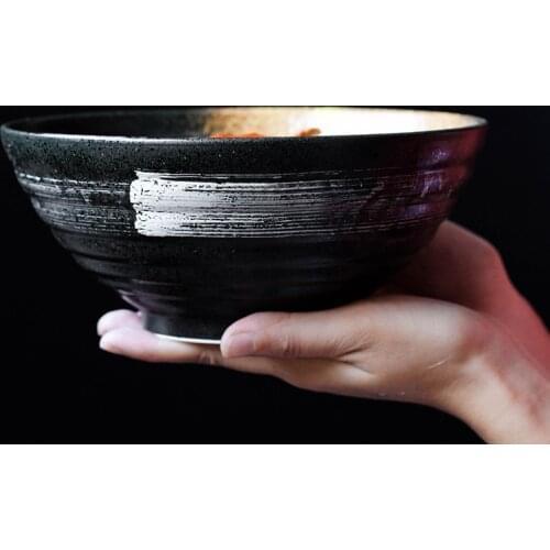 Creative Japanese Style Ceramic Noodle Rice Bowl Large Soup Bowl Retro Household Tableware Minimalist Dinner Bowl Dinnerware