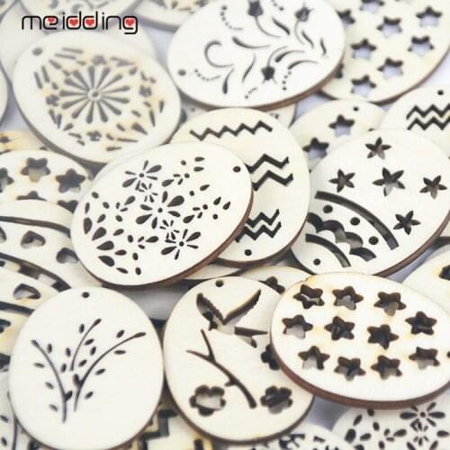 Eggs Wood Chip 25Pcs Happy Easter Party Decoration For Home 40*30MM Hanging Ornaments Easter Deco DIY Craft