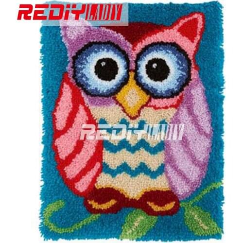 DIY Latch Hook Rug Kits Unfinished Crocheting Tapestry Yarn Needlework Cushion Set for Embroidery Carpet Cartoon Color Owl Mat