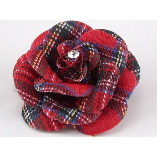 Women Dot Lattice Wool Handmade Camellia Flower Brooch Pin Bow Necktie Couple Set Cardigan Shirt Collar Ornament Hair Accessory