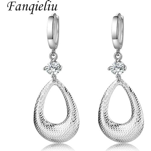 Fanqieliu Hollow Out Heart Zircon Dangle Jewelry Earing Girls Gift Casting Pattern S925 Silver Drop Earrings For Women FQL21316