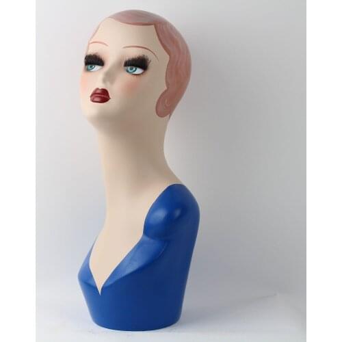 Vintage Hand Painted Fiberglass Female Head Mannequin For Wigs And Jewelry Display