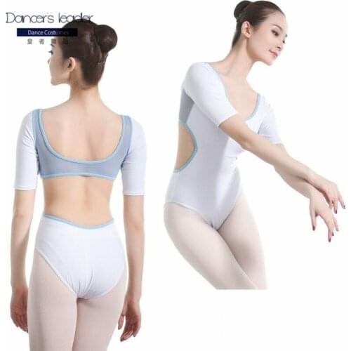 Ballet dance Leotards exercise suit short-sleeved backless adult tight-fitting bodysuit mesh stitching training gym suit