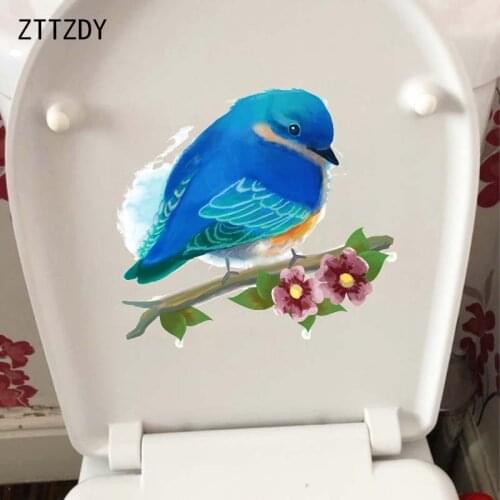 ZTTZDY 22.9*21.1CM Watercolor Plants Flowers Birds Bathroom Toilet Sticker Wall Decal Home Decor T2-0420