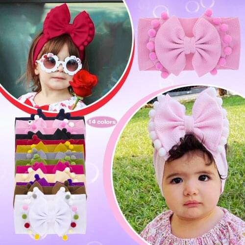 1pc Toddler Girl Baby 3d Ball Big Bow Hairband Kid Stretch Knot Headband Newborn Girls Solid Stretchy Headbands Hat Accessories