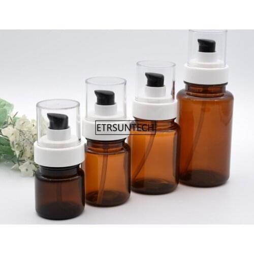 100pcs 40/60/100/120ml Refillable Amber Brown Plastic Black Pump Bottle Cosmetics Bottles Lotion Pump container F3662