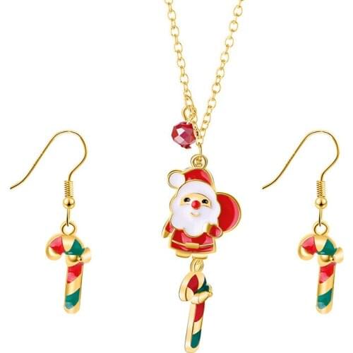 12pcs/lot New Winter Santa Necklace Christmas Cane Earring Set Cute Fashion Jewelry