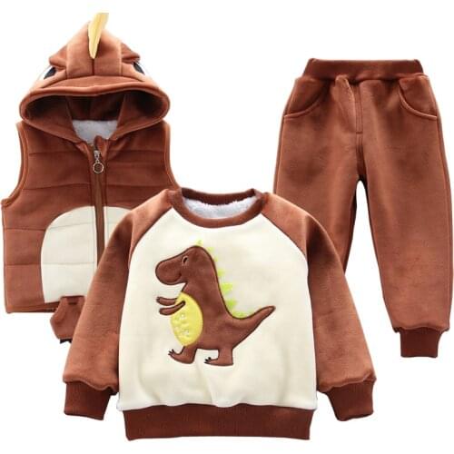 3 Pcs/set Baby Boy Clothes Winter Childrens Sets Thickened Hooded Vest Long Sleeve Top 1-3Years Infant Outfit Set Conjunto Bebe