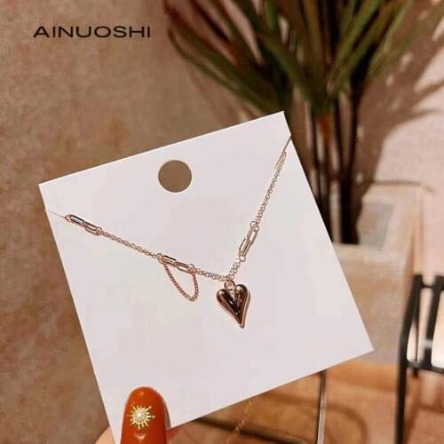 AINUOSHI 2021 New Minimalism Real 925 Sterling Silver Exquisite Heart Necklace Pendant For Women Wedding Engagement Fine Jewelry