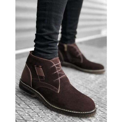 BA0157 Step-in Zipper Brown Genuine Leather Men 'S Ankle Ankle Boot
