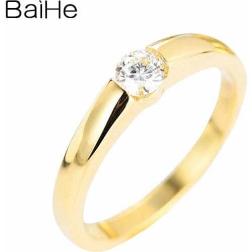 BAIHE Solid 14K Yellow Gold 0.22ct Round H/SI Natural Diamond Wedding Trendy Fine Jewelry Beautiful luxury diamond Gift Ring