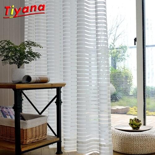 White Color Solid Striped Voile Window Sheer Curtains for Living room Bedroom Tiyana Tulle Drape Stripe Process WP135 *30