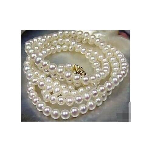 Free shipping wholesale Beautiful!7-8mm White Akoya Cultured Pearl Necklace 25" SILVER CLASP