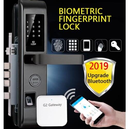 Biological Fingerprint Doorlock Bluetooth Gateway Remote Control TTLock App Locks Password RFIC Smart Lock 304 Stainless Black