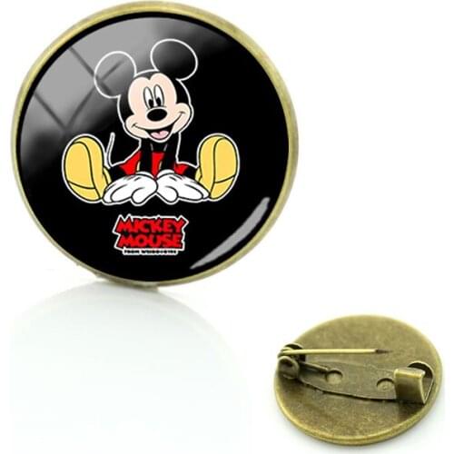 Disney Mickey Minnie Brooch Glass Dome Brooch Clothespin Antique Copper Animated Character Image Jewelry