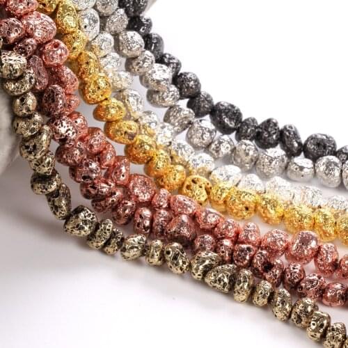 Natural Irregular Casual Volcanic Stone Lava Hematite Round Loose Spacer Beads for Jewelry Making Bracelet Diy 5-8 mm