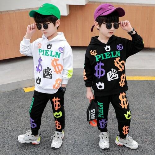 Boutique Outfits for Kids 2021 Spring Autumn New Baby Boy Cotton Korean Letter Two Piece Set 2 4 6 8 Year for Children Clothes