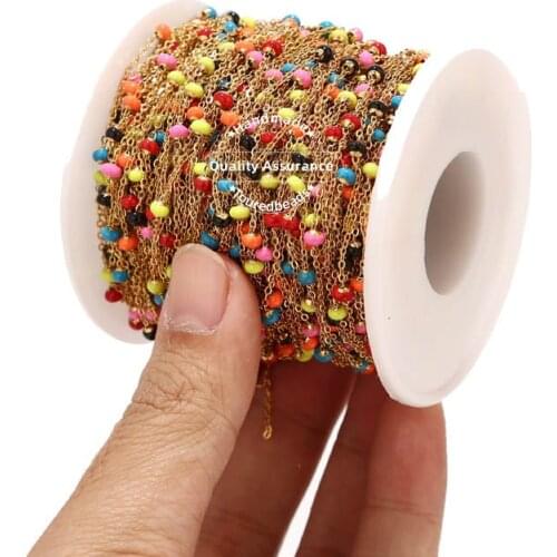 1M Stainless Steel Colorful Enamel Satellite Chains Eyeglasses DIY Beaded Chain Accessories Making Bracelet Necklace