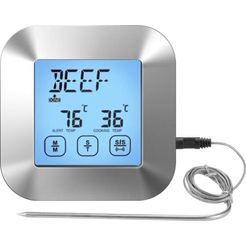 Digital Meat Thermometer Touch Big LCD Screen Cooking BBQ Oven Thermometer with Alarm For Kitchen Stainless Steel Food Probe