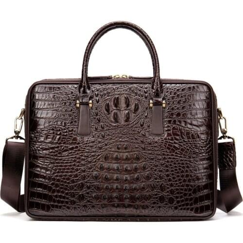 Genuine leather business briefcase, crocodile pattern mens bag, shoulder bag, mens business handbag