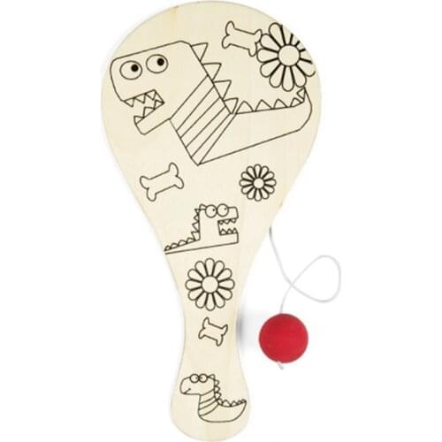 Wooden Hand-painted Ball Racket DIY Craft Cartoon Painting Graffiti Toy for Kindergarten Kids Handicrafts