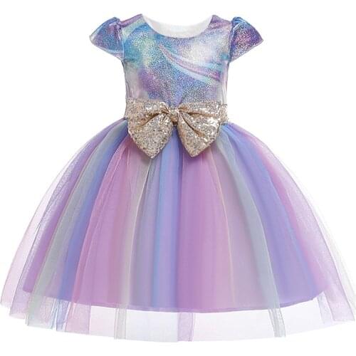Kids Girls Dresses 2019 Rainbow Sequins Wedding Princess Dress Baby Girls Birthday Party Dresses For 2 6 8 10Years Girls Clothes